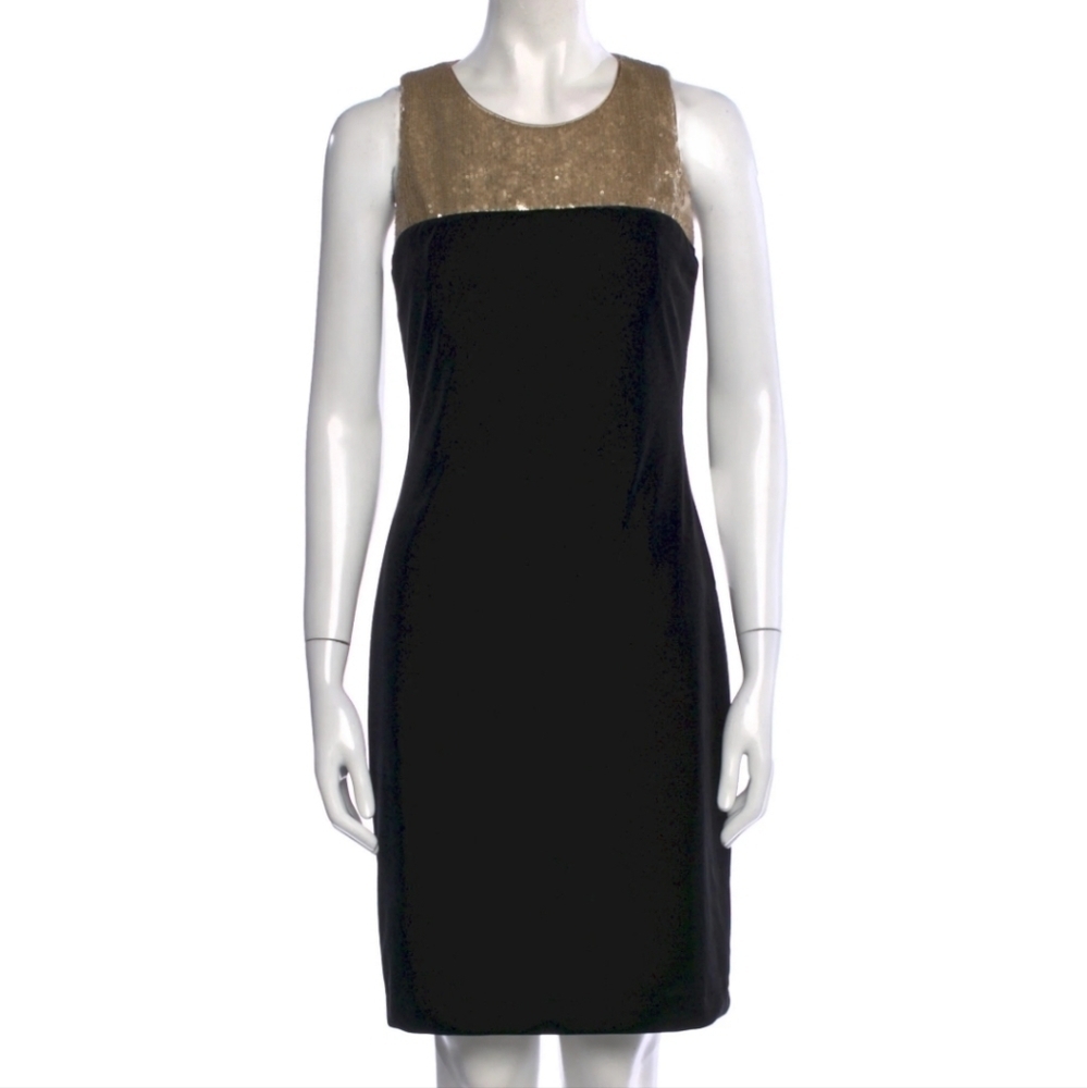 Betsy&Adam Black Velvet and Gold Sequin Dress‎
